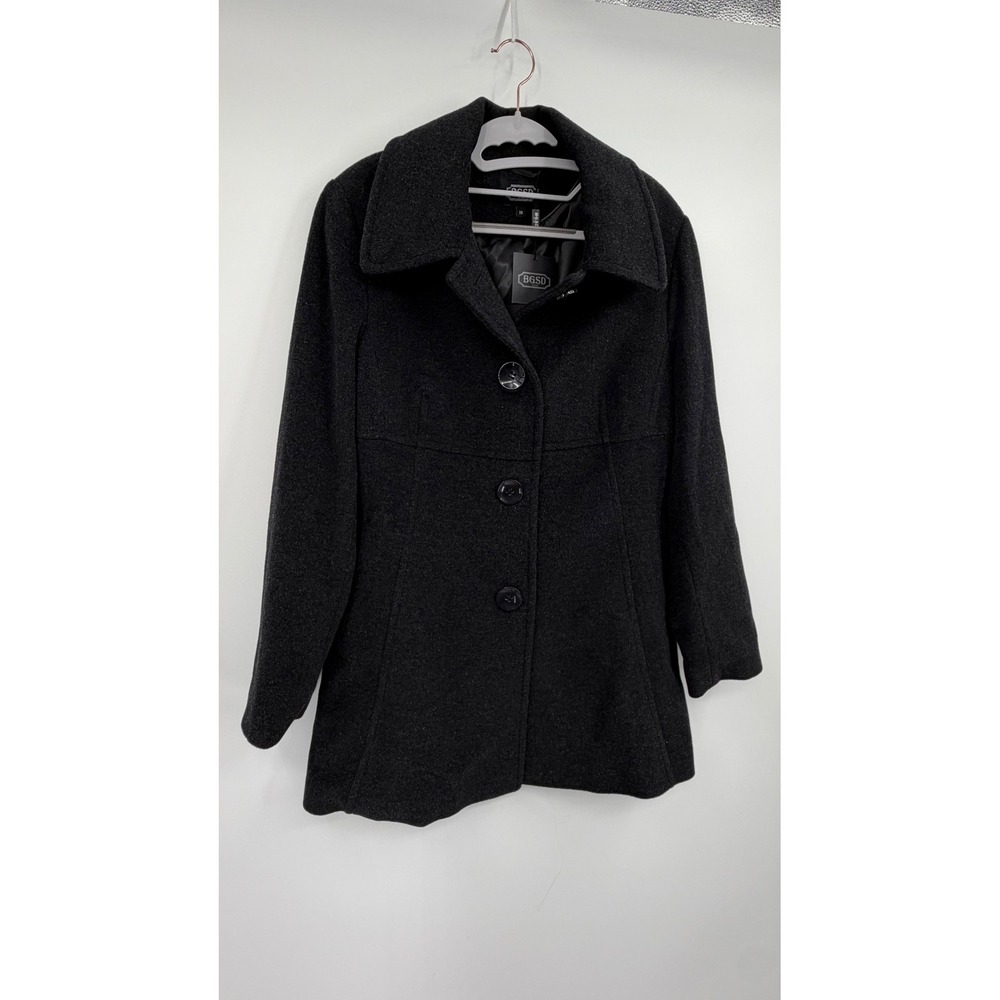 BGSD Womens Wool Cashmere Blend Pea Coat Charcoal Gray Size 10 3-Button Front